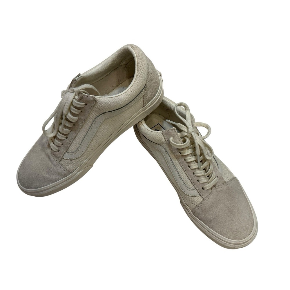 VANS Old Skool Woven Check Marshmallow White Suede Low Top Sneakers Women's 10